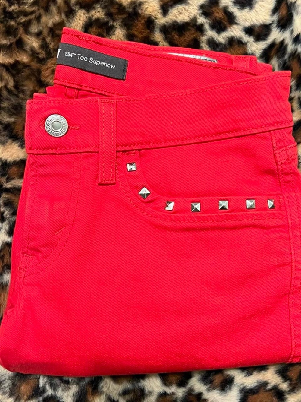 vinatage Levi’s 524 Too Superlow red denim silver studded tight skinny jeans